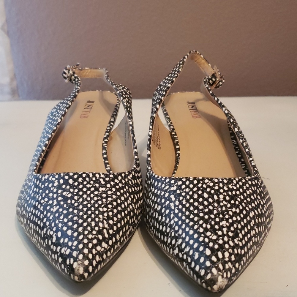 Black and white polka dot kitten heels